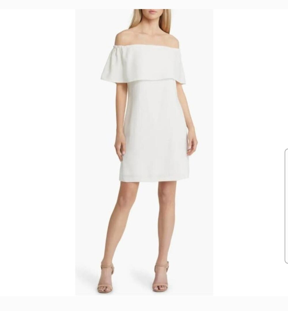 Charles Henry Ivory Off the Shoulder Ruffle Mini Dress M